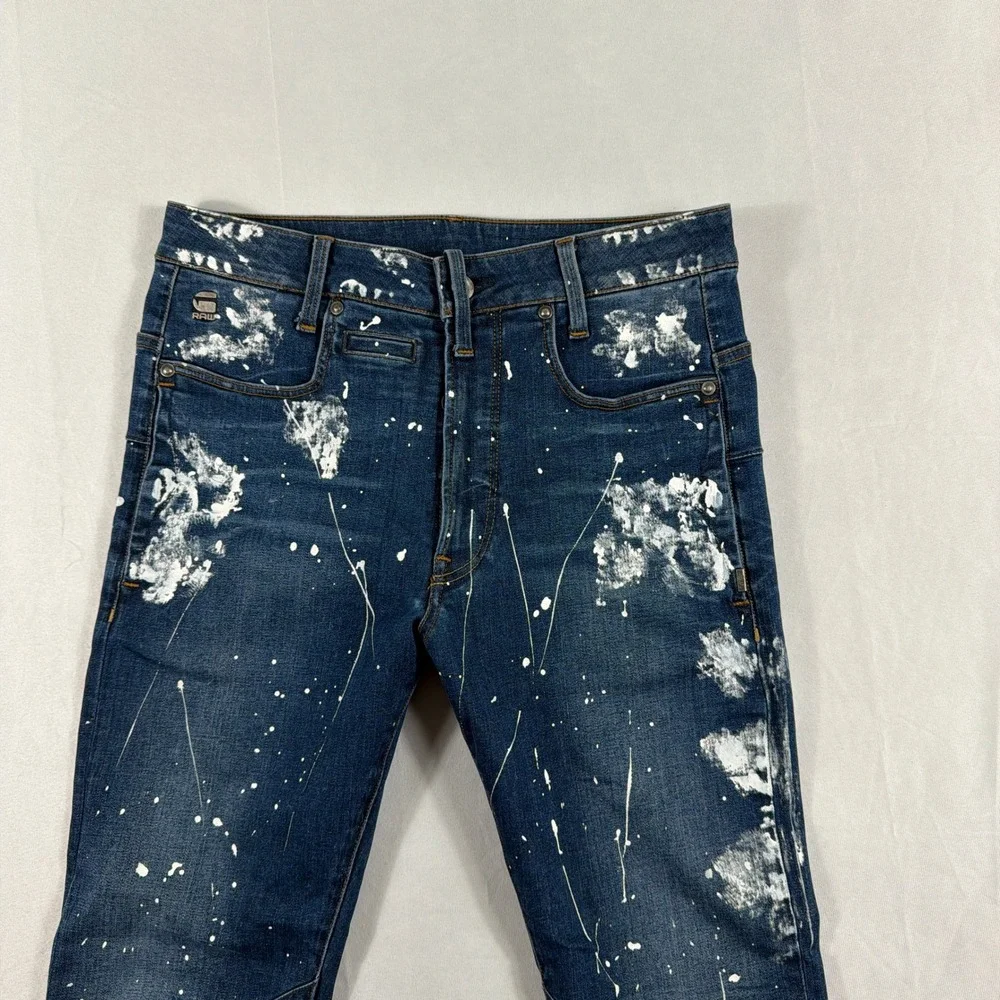 G-Star Raw D-Staq 3D Skinny Paint Splatter Distressed Jeans 29x30‎ Indigo Blue